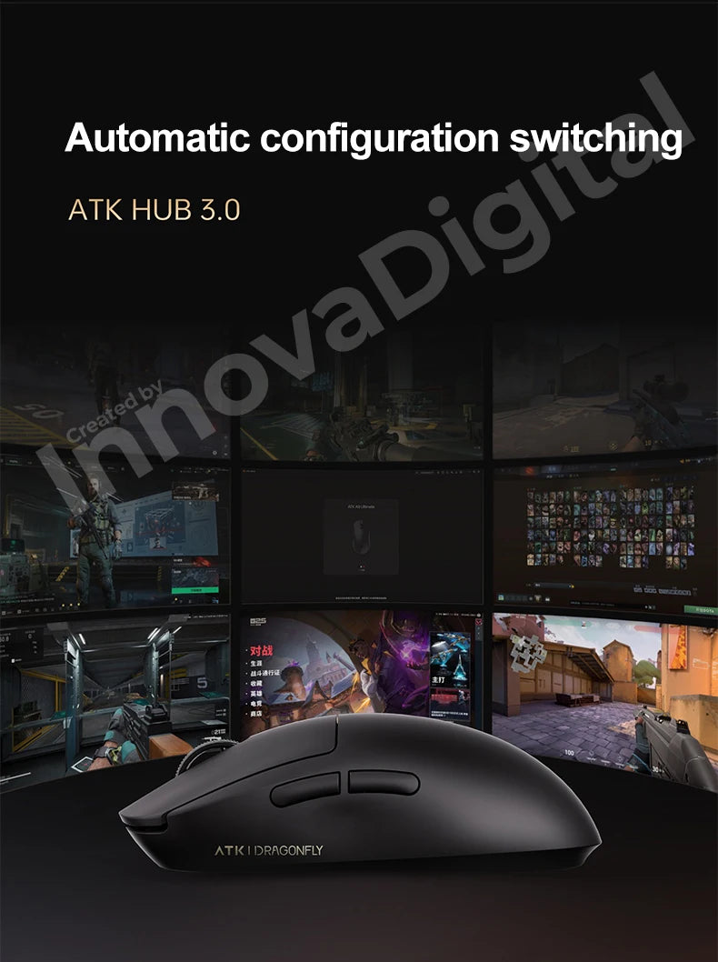 ATK Dragonfly A9 Ultimate vezeték nélküli gaming egér A9 Air PAW3950, ultrakönnyű ergonomikus e-sport gamer FPS egér CSGO-hoz A9 Ultra
