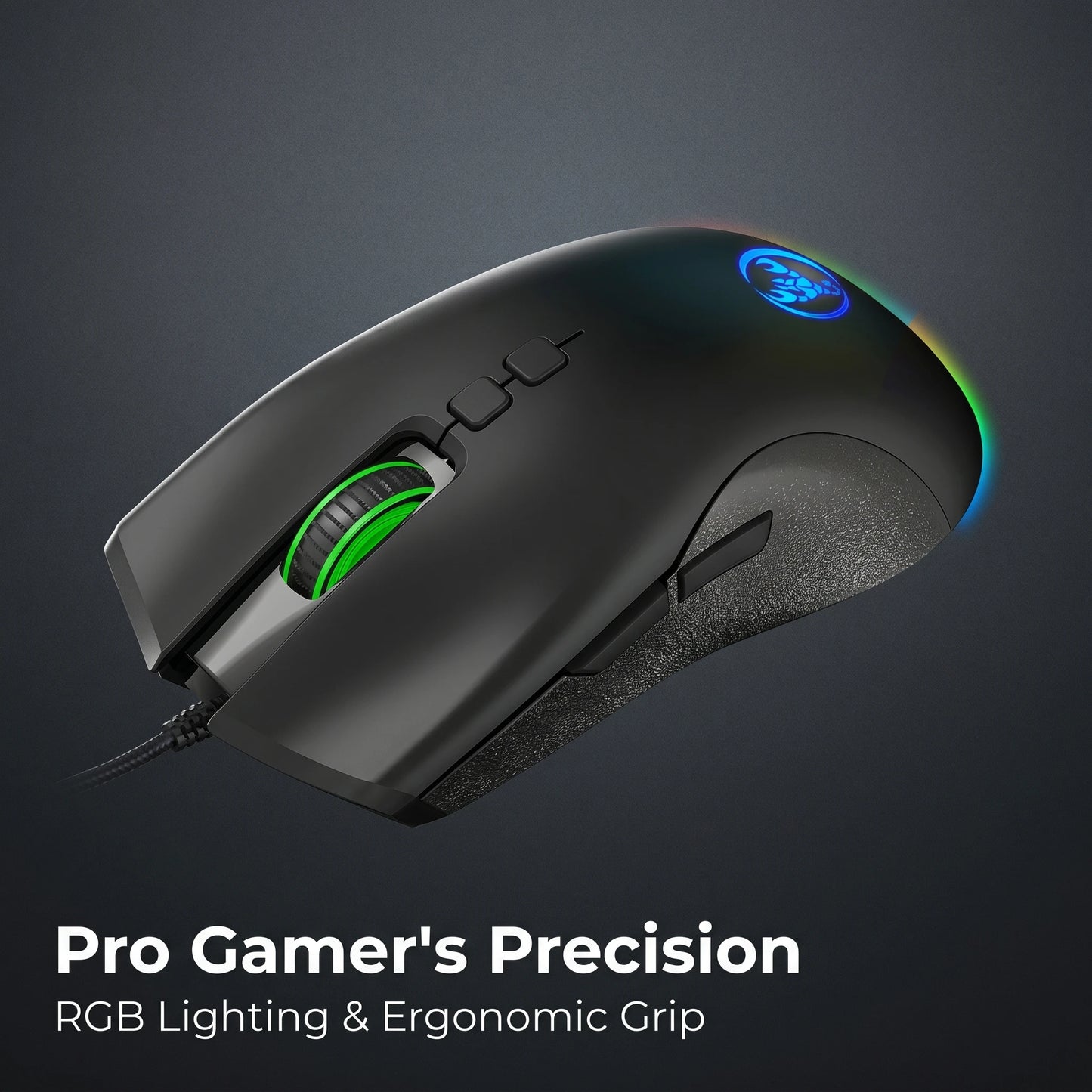 High-End Ergonomic Gaming Mouse with Anti-Slip Side Design Durable Braided Cable Breathing LED Lights USB Plug for PC