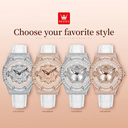 OLEVS 9996 Watch Elegant  Luxury Woman Skeleton Quartz Watch Scale Waterproof Luminous Diamond Dial Ladies Watch Gifts Original