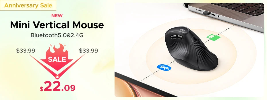 UGREEN belaidė pelė Bluetooth5.0, ergonomiška 4000DPI pelė su 6 tyliais mygtukais, skirta MacBook, planšetėms, nešiojamiesiems kompiuteriams, kompiuteriams ir PC, 2.4G pelė