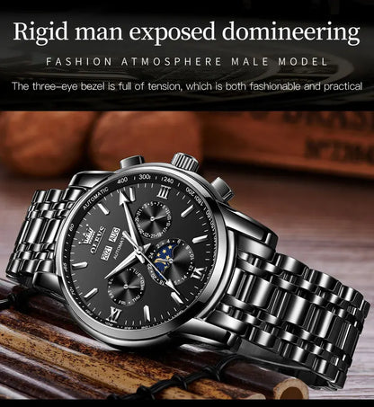 OLEVS 6633 Luxury Men's Watches Automatic Green Watch Men Stainless Steel Waterproof Business Sport Mechanical Wristwatch 6633