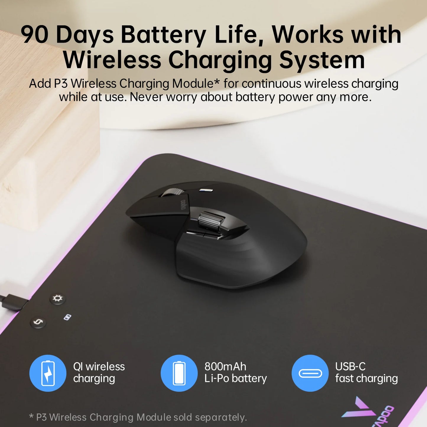 Rapoo MT760L/MT760M daugiarėžimė įkraunama belaidė pelė, ergonomiška, 4000 DPI, palaiko iki 4 įrenginių, Bluetooth pelė