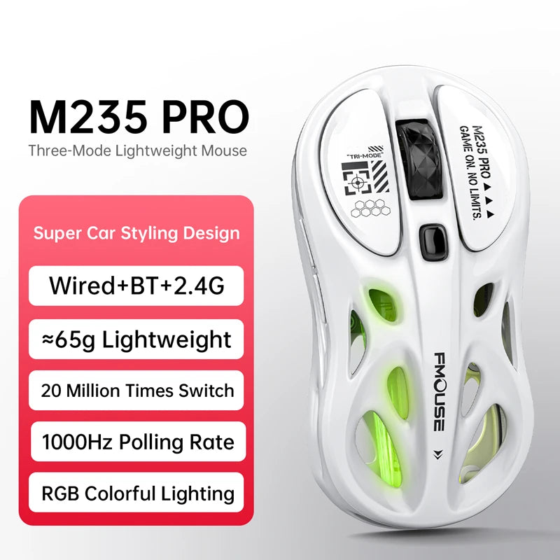 Bezprzewodowa mysz gamingowa 2.4G Tri-Mode RGB, lekka konstrukcja hollow z podświetleniem Chroma, przewodowa/Bluetooth, kontroler myszy e-sportowej