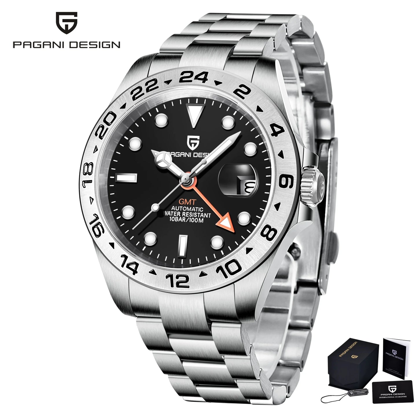 Pagani Design PD1682 Men’s GMT Watch 42mm Automatic Mechanical DG5833 Sapphire Crystal Stainless Steel Waterproof Black Vintage