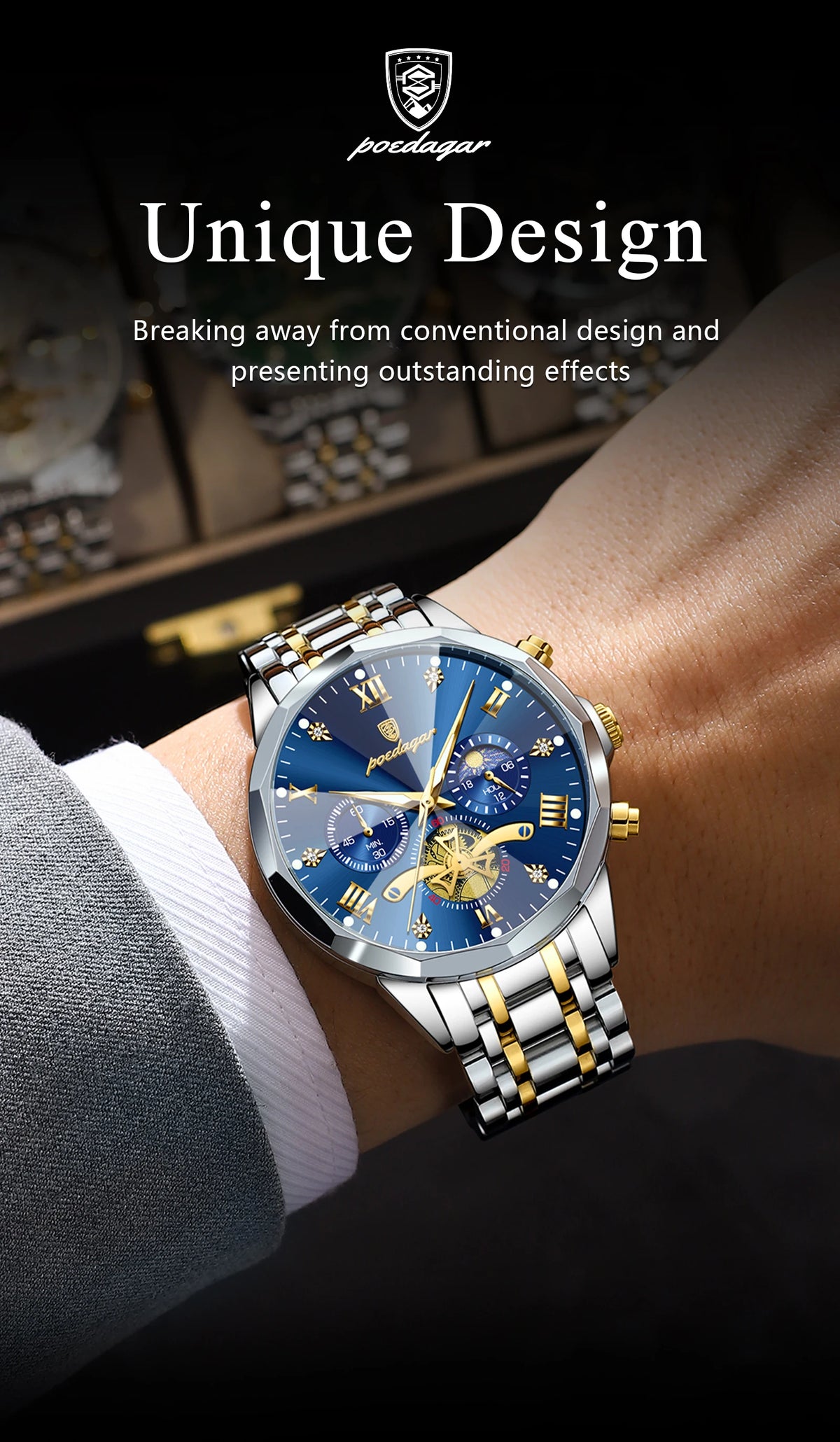 POEDAGAR Luxury Men Watch Top Original Waterproof Luminous Chronograph Man Wristwatch Stainless Steel Quartz Men's Watches Reloj