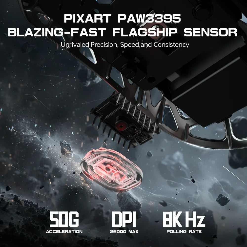 Gaming miška ATTACK SHARK R3 iz magnezijeve zlitine 8K SUPERLIGHT 8000Hz, 6 nastavljivih stopenj DPI do 26000, PAW3395, BT/2.4G brezžična/žična