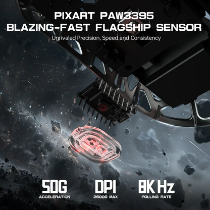 Gaming miška ATTACK SHARK R3 iz magnezijeve zlitine 8K SUPERLIGHT 8000Hz, 6 nastavljivih stopenj DPI do 26000, PAW3395, BT/2.4G brezžična/žična