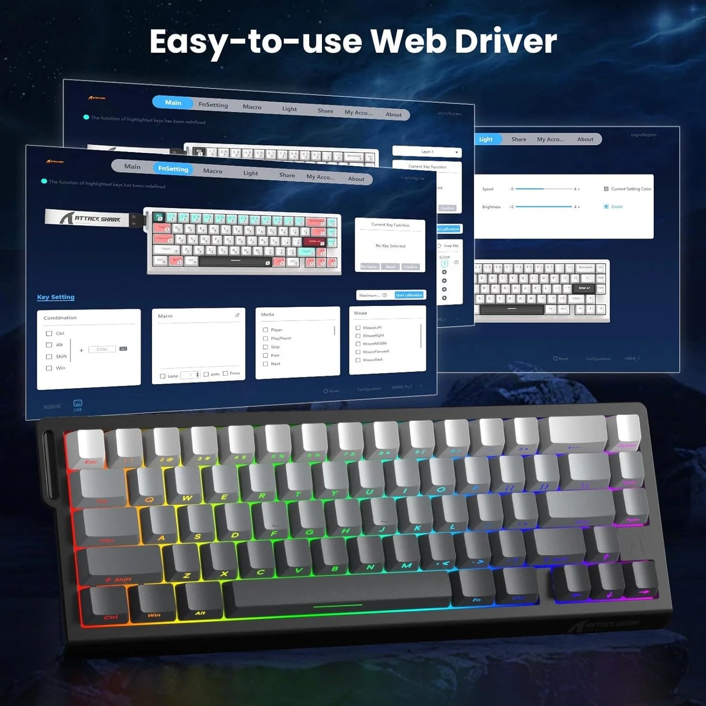 ATTACK SHARK X68 HE 8000Hz Rapid Trigger Keyboard 0.01mm RT Accuracy RGB Wired Gaming Keyboard with Magnetic Switch  for PC/Mac