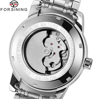 Orologio meccanico automatico da uomo Forsining – Stile lussuoso, business e alla moda, bracciale in metallo, tourbillon, lancette luminescenti, impreziosito da diamanti sintetici
