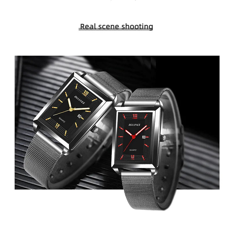 Fashion Watches for Men Luxury Rectangle Stainless Steel Men's Quartz Wristwatch Business Man Watch Clock Gift relogio masculino