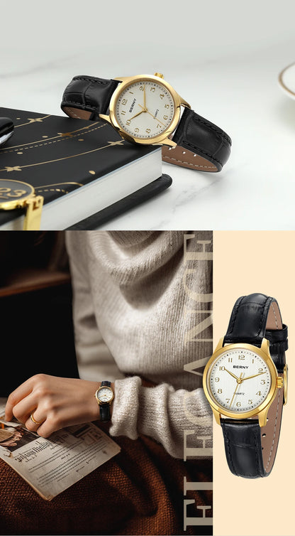 BERNY Gold Watch for Women Luxury Ladies Fashion Quartz Wristwatch Elegant Gradient Dial Multiple Scenarios Matching Lady Watch