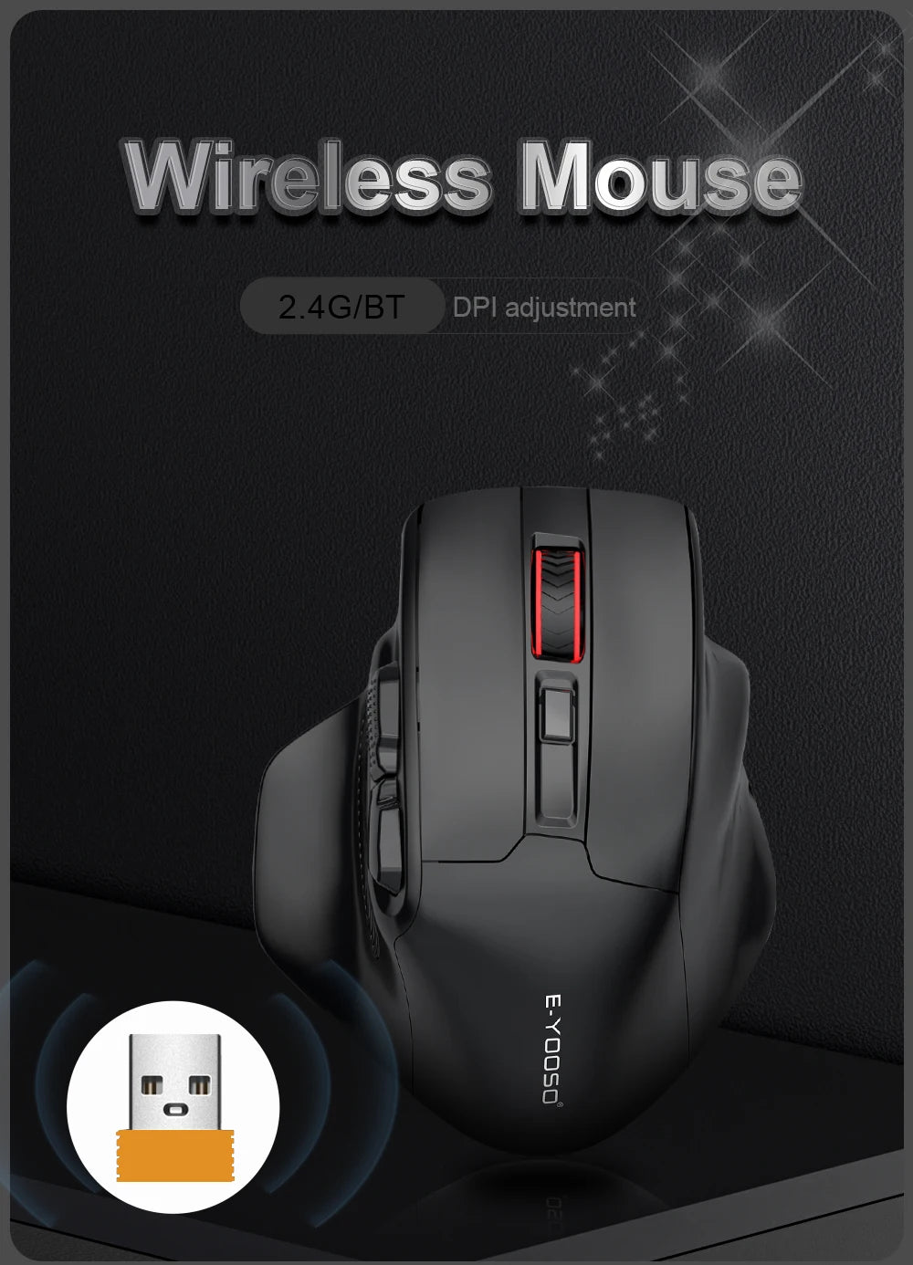 E-YOOSO X-31 Pro USB herní velká myš s podporou Bluetooth 2.4G, bezdrátová, PAW3212, 4800 DPI, pro hráče, počítač, notebook a PC