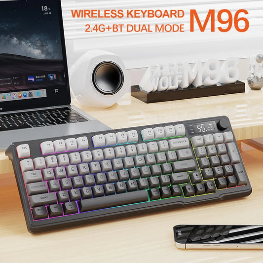 M96 Bluetooth Keyboard Wireless FREEWOLF Screen Gaming Keyboard, Electronic Screen, Multi-Device Connection, Ergonomics Gaming
