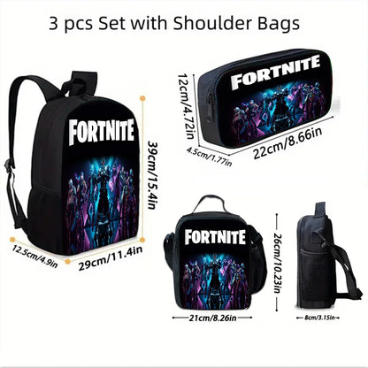 Hot Game Child School Backpack with Lunch Bags ,Design-F-FortniteS Pencil Bags ,School Bags for Boys Girls Best Gift