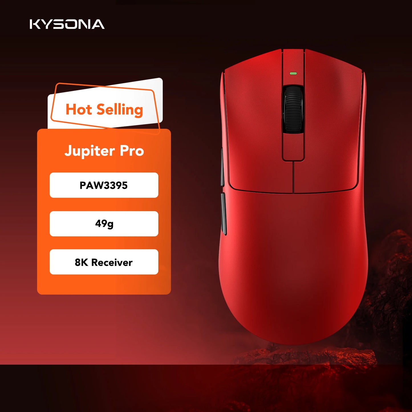 Геймърска мишка KYSONA Jupiter Series – жична/безжична мишка, 8Khz, сензор PAW3950, Bluetooth, 46g, презареждаема, уеб драйвер, за PC и лаптоп