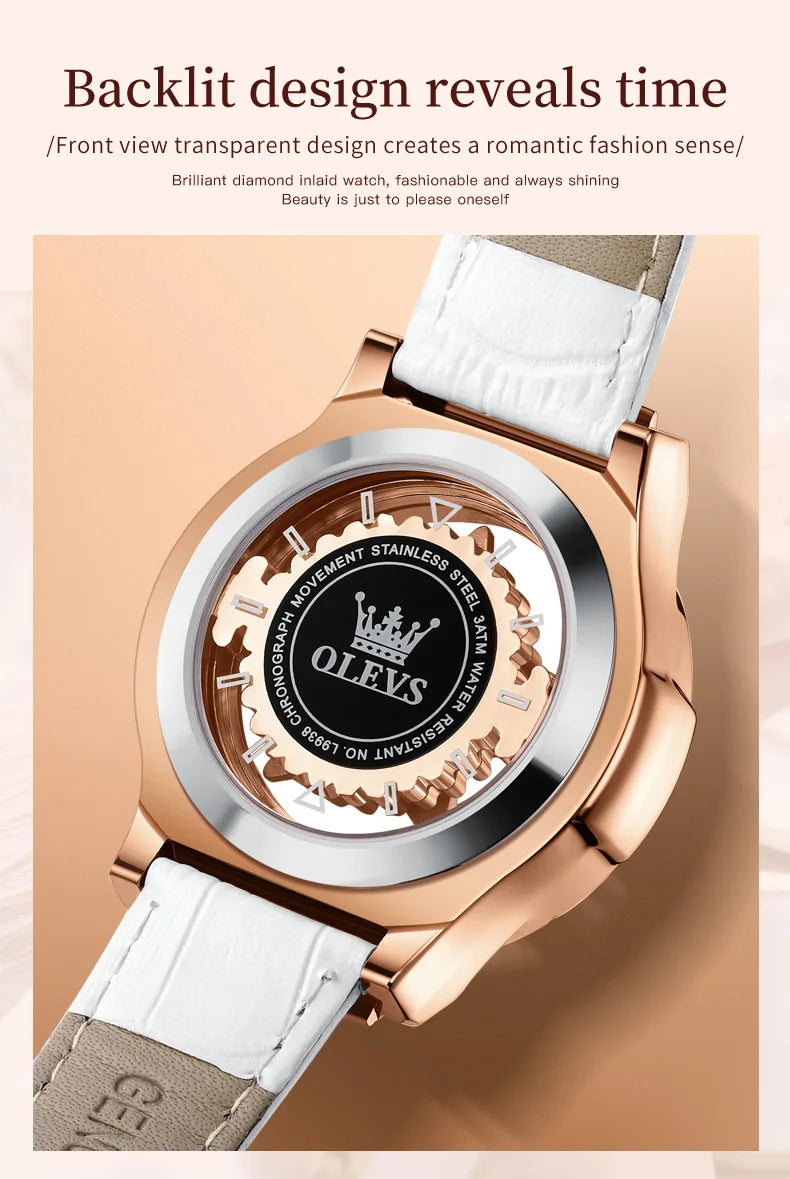 OLEVS 9996 Watch Elegant  Luxury Woman Skeleton Quartz Watch Scale Waterproof Luminous Diamond Dial Ladies Watch Gifts Original