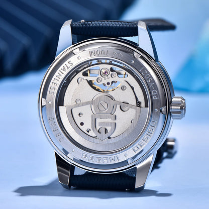 PAGANI DESIGN – Montre mécanique de luxe pour homme, 41 mm, verre saphir, bracelet en cuir, étanche, style pilote, avec tourbillon et phase de lune