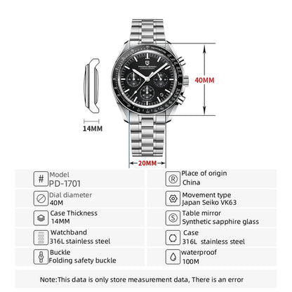 PAGANI DESIGN 2026 New Moon Watch Retro Luxury Quartz Watches For Men Stainless steel Luminous waterproof Sport Chronograph Man