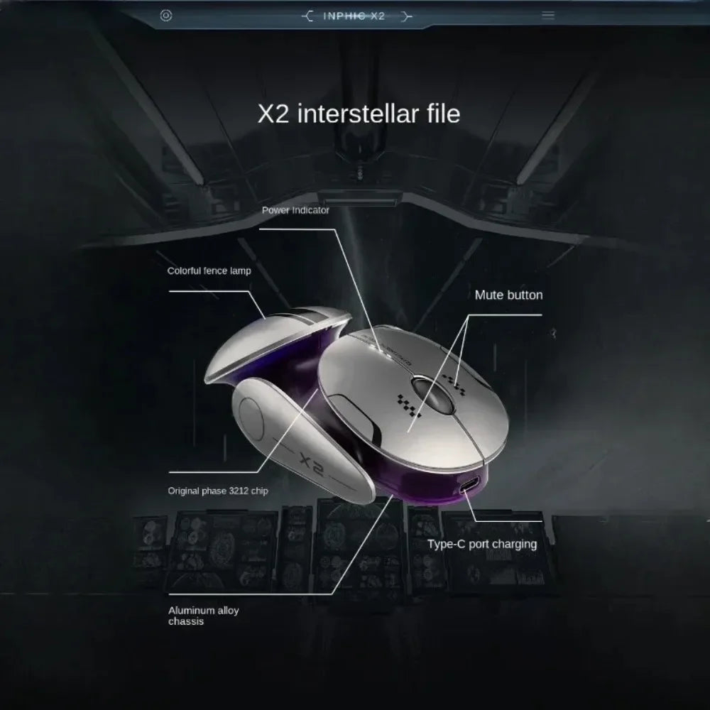 Inphic X2 trostruki način rada metalni Bluetooth bežični miš, tihi, punjivi, s e-sport pozadinskim osvjetljenjem, gaming dodatak za PC i prijenosna računala, poklon