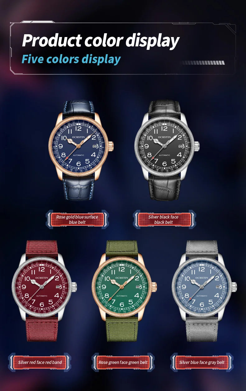 OCHSTIN Automatic Mens Watches Top Brand Luxury Auto Date Mechanical Military Sports Male Clock Luminous Hands Gift for Husband