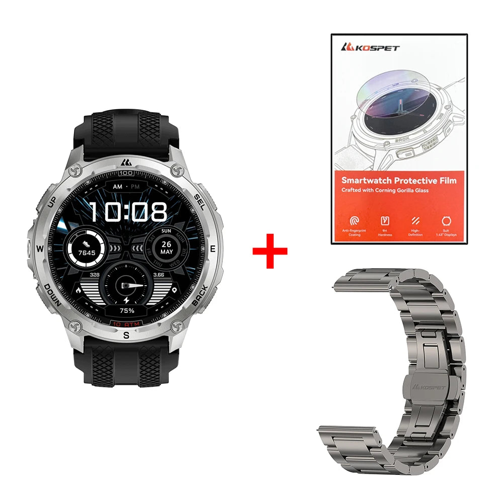KOSPET Tank T4 Men's Rugged Smart Watch Military Grade Full Stainless Steel GPS 100M Waterproof 45M Freediving Health Monitor