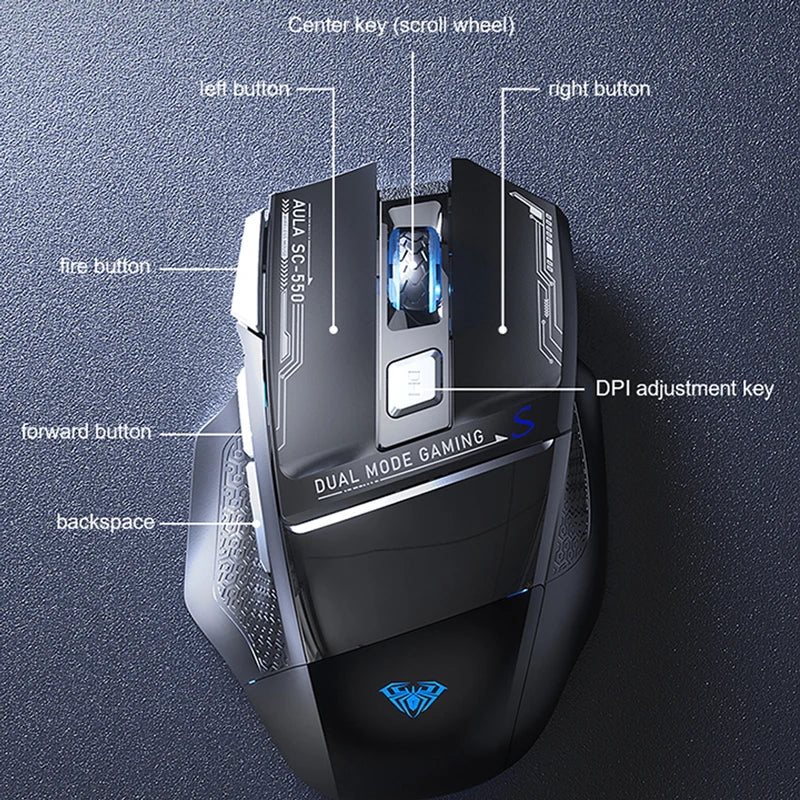 Mysz gamingowa AULA SC550 2.4G, bezprzewodowa mysz z makrami, podświetleniem RGB i ergonomiczną konstrukcją, mysz e-sportowa, akcesoria do PC