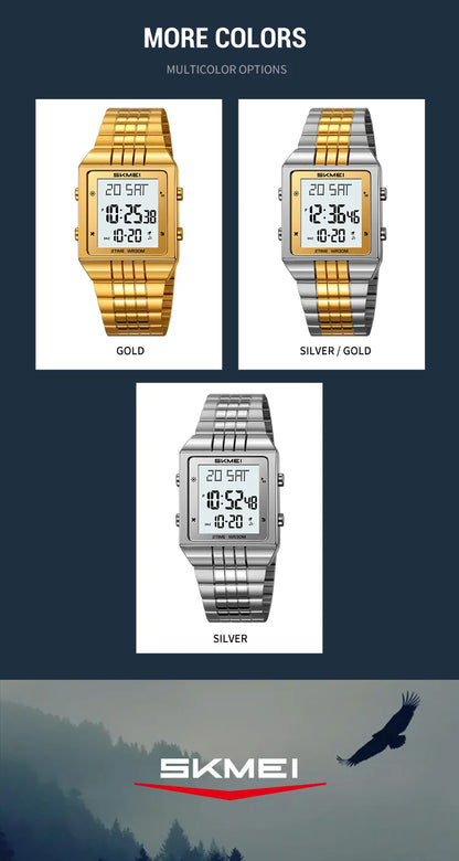 Skmei Luxury Digital Watches for Mens LED Waterproof Date Week Display Chronograph Fashion Dual Time Zones Bracelet Steel Watch
