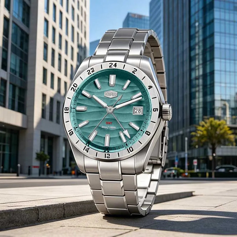HEROFORCE Quality Original GMT Men Clock Waterproof Luminous Date Luxury Man Watch Stainless Steel Quartz Men's Watches Male