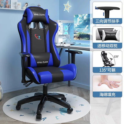 Scaun de gaming, scaun pentru computer, șezut confortabil rabatabil, pentru jocuri și live streaming, dormitor, studenți, acasă, ergonomie pentru stat prelungit pe scaun