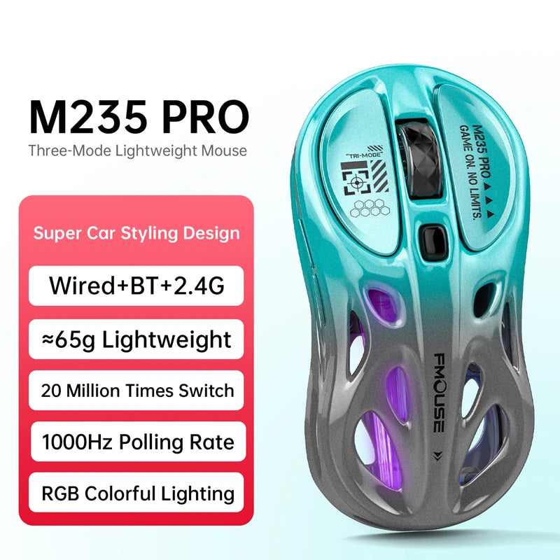 Bezprzewodowa mysz gamingowa 2.4G Tri-Mode RGB, lekka konstrukcja hollow z podświetleniem Chroma, przewodowa/Bluetooth, kontroler myszy e-sportowej