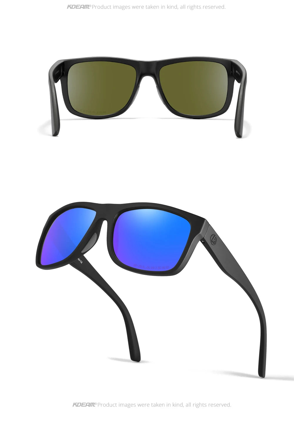 KDEAM Polarized Sunglasses Men Sports Tridimensional Brand Logo TR90 Square Sun Glasses All Black With Zipper Case KD0721