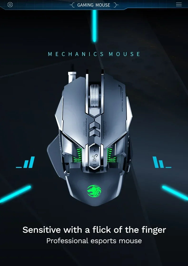 Przewodowa mechaniczna mysz gamingowa RGB 6400 DPI do PC i e-sportu z magnetycznym mocowaniem, DIY i przeciwwagą