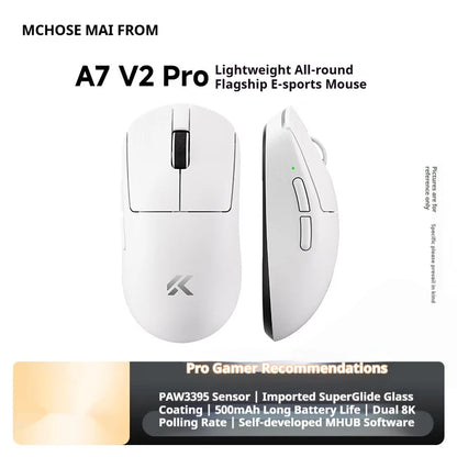MCHOSE A7 V2 Ultra+ Wireless Mouse Tri-Mode Lightweight Paw3950 Ti 42000dpi 500mah Pc Esports Laptop Gaming Mice Accessories