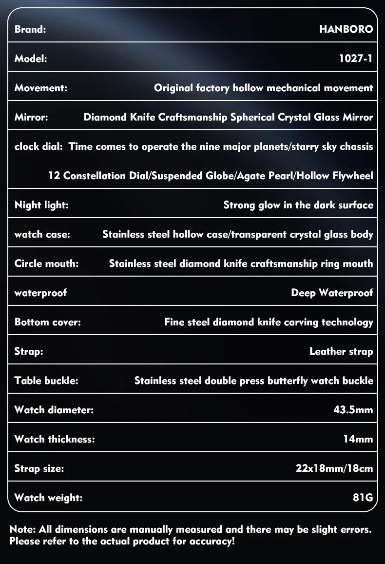 HANBORO Celestial Series 12 Constellation Men's Fully Automatic Mechanical Watch with Starry Sky Night Light Trend Watch