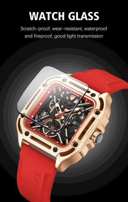 LIGE New Fashion Men Watches Luxury Large Dial Square Design Quartz Watch Casual Silicone Band Men's Sports Watches Reloj Hombre