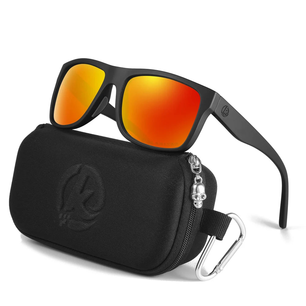 KDEAM Polarized Sunglasses Men Sports Tridimensional Brand Logo TR90 Square Sun Glasses All Black With Zipper Case KD0721