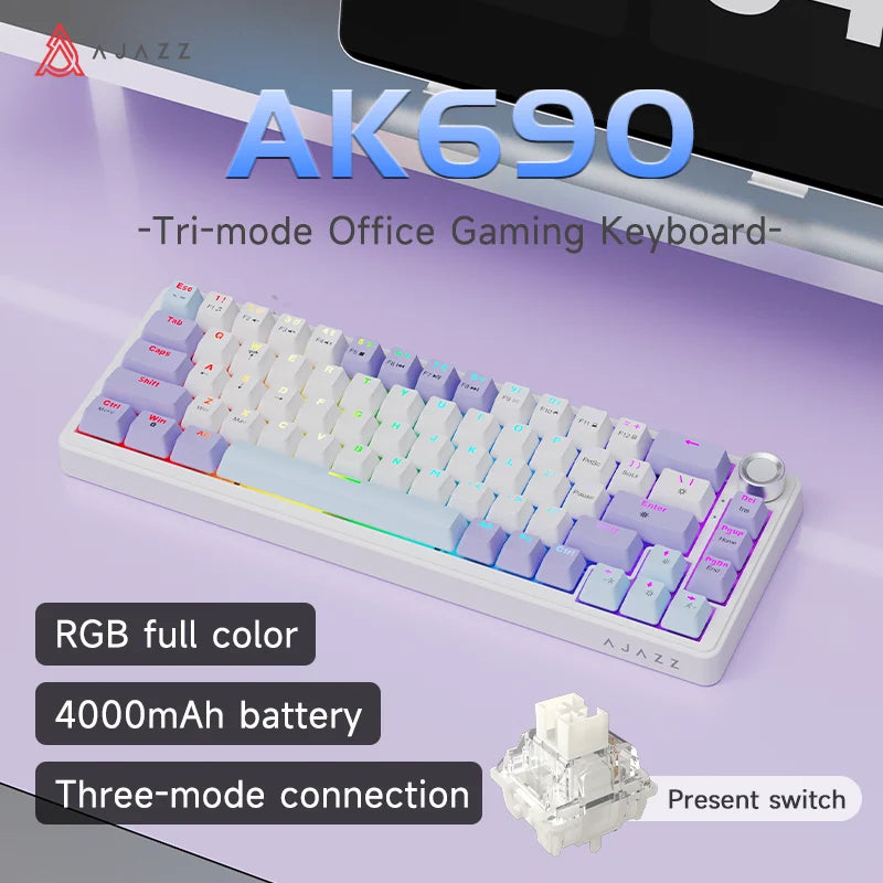 AJAZZ AK690 65% Mechanical Keyboard Full-key Hot-swap Wired USB Plug And Play Mixed Light 68 Keys Gaming Keyboard For Laptop PC