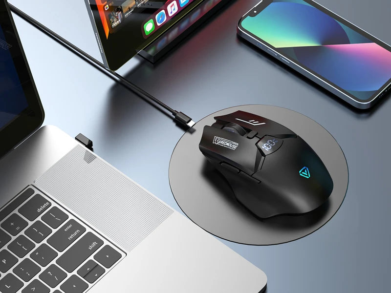 Dvourežimová bezdrátová Bluetooth myš se smart displejem, tichým nabíjením, pro kancelář, gaming, tablet, přenosná univerzální myš