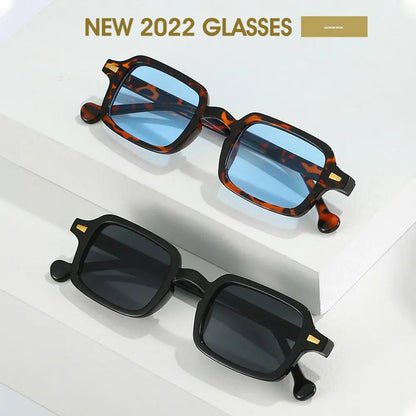 Fashion Square Sunglasses Women New Retro Rivets Decoration Glasses  Men Leopard Blue Sun Glasses Gradient Shades UV400