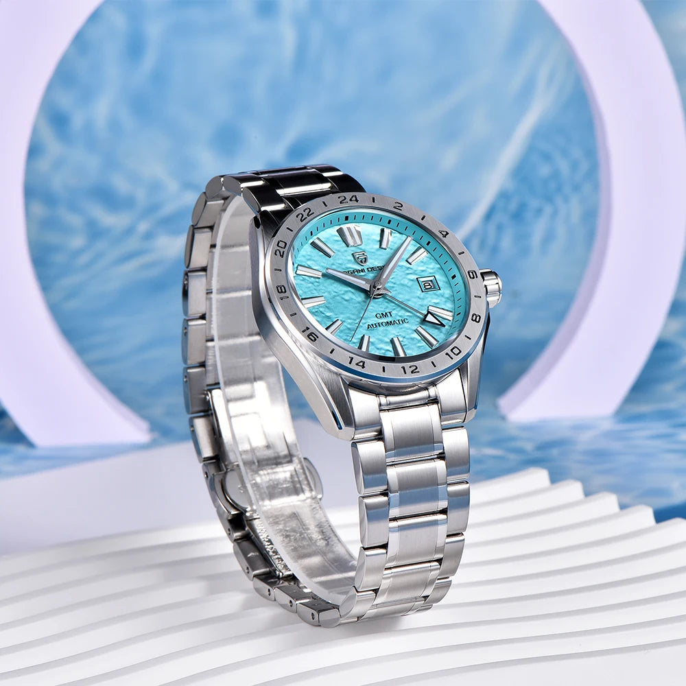 Pagani Design Men's Luxury GMT Automatic Watch Stainless Steel Case Sapphire Glass 100m Waterproof Mechanical Business Watch