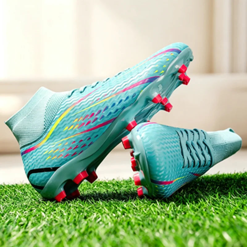 Chaussures de football AG FG pour adultes, dédiées aux compétitions, tissu PU haute densité, crampons longs en TPU antidérapants, robustes, pour entraînement sur gazon naturel