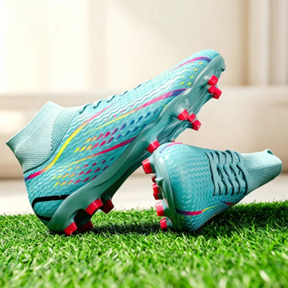 Chaussures de football AG FG pour adultes, dédiées aux compétitions, tissu PU haute densité, crampons longs en TPU antidérapants, robustes, pour entraînement sur gazon naturel