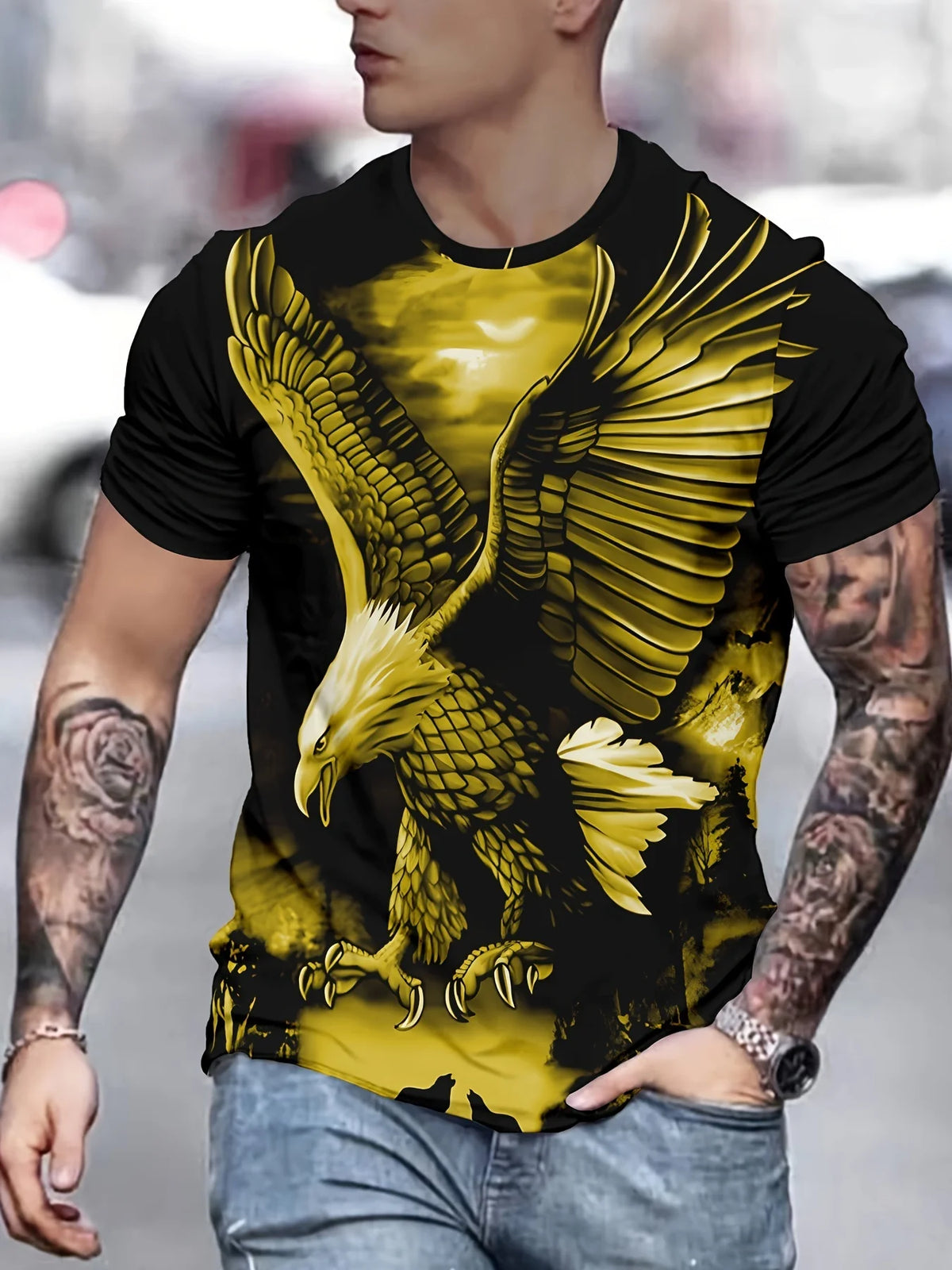 Fashion Eagle Grafik-T-Shirts Luxus-T-Shirt Sommer-T-Shirts für Herren Freizeit-Oberteile Kurzarm-T-Shirt 3D-Druck Herrenbekleidung
