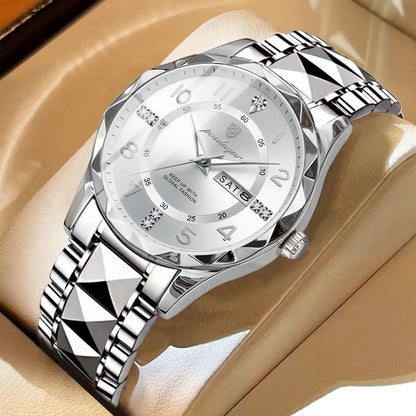 POEDAGAR Fashion Luxury férfi karóra, vízálló, világító, kvarc, rozsdamentes acél karkötő, dátum és hétnap kijelzés, laza stílus.