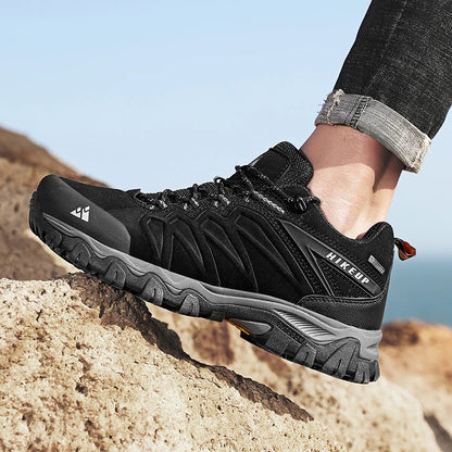 HIKEUP High Quality Leather Hiking Shoes Durable Outdoor Sport Men Trekking Leather Shoes Lace-Up Climbing Hunting Sneakers