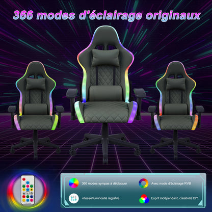 Rosahqnda Gaming Chair with Massage Function, Adjustable backrest,Computer Chair,with ambient light,Lumbar Cushion, Pillow,150 KG