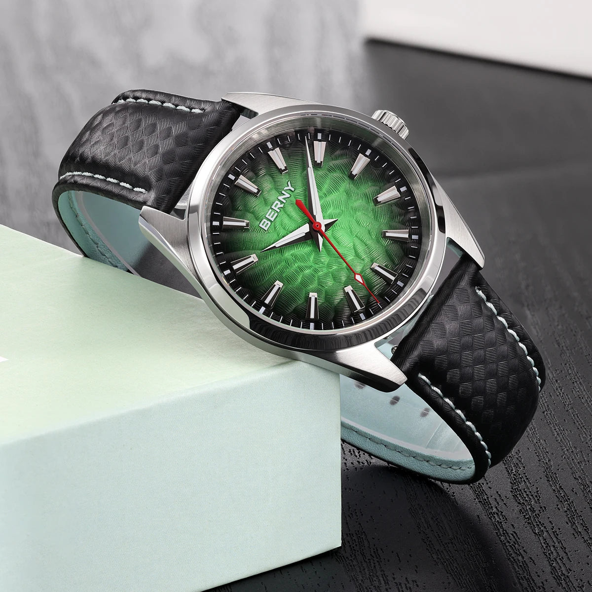 BERNY Men's Watch 10ATM Sapphire Luminous Fashion Quart Watches Full Stainless Steel Classic Dress Business Wristwatch