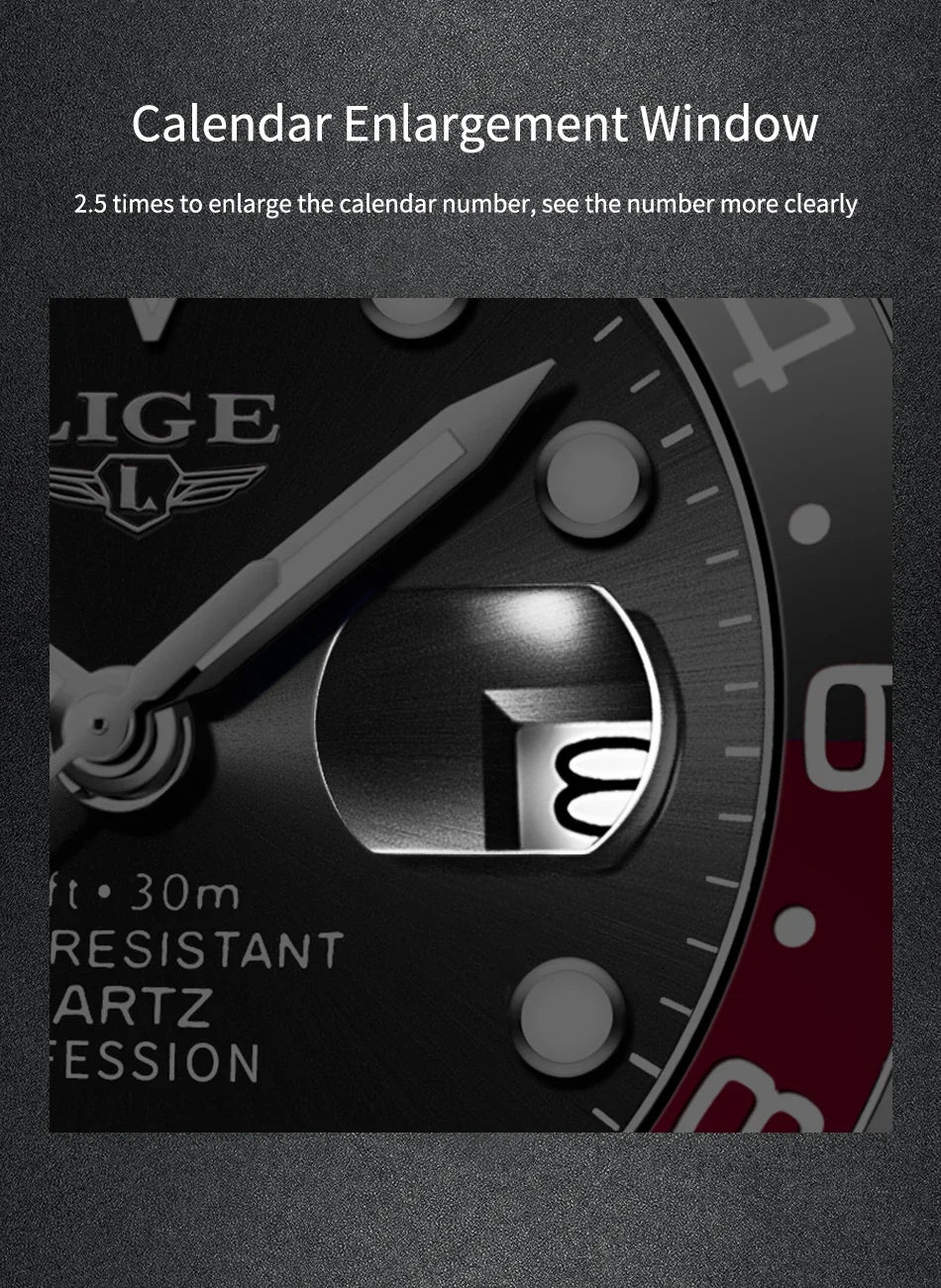 LIGE Men’s Luxury Quartz Watch  Stainless Steel, Luminous Dial, Waterproof & Business Design