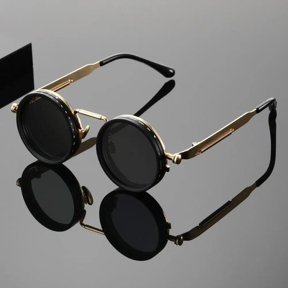 Punk ND9 Anti-UV Sunglasses Round Retro Adjustable Dimming Sunglasses with Glasse Case 9 Level Dimming Anti-UV Glasses Driving