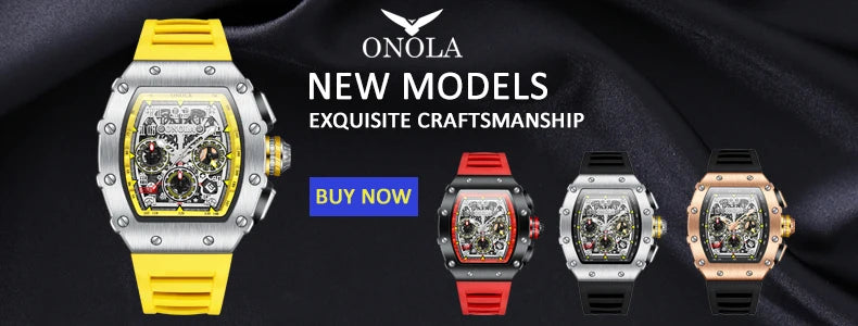 ONOLA Luxury Automatic Watch Men Fashion Hollow Silicone Waterproof Mechanical Watch Men Military Sports Watch Clock